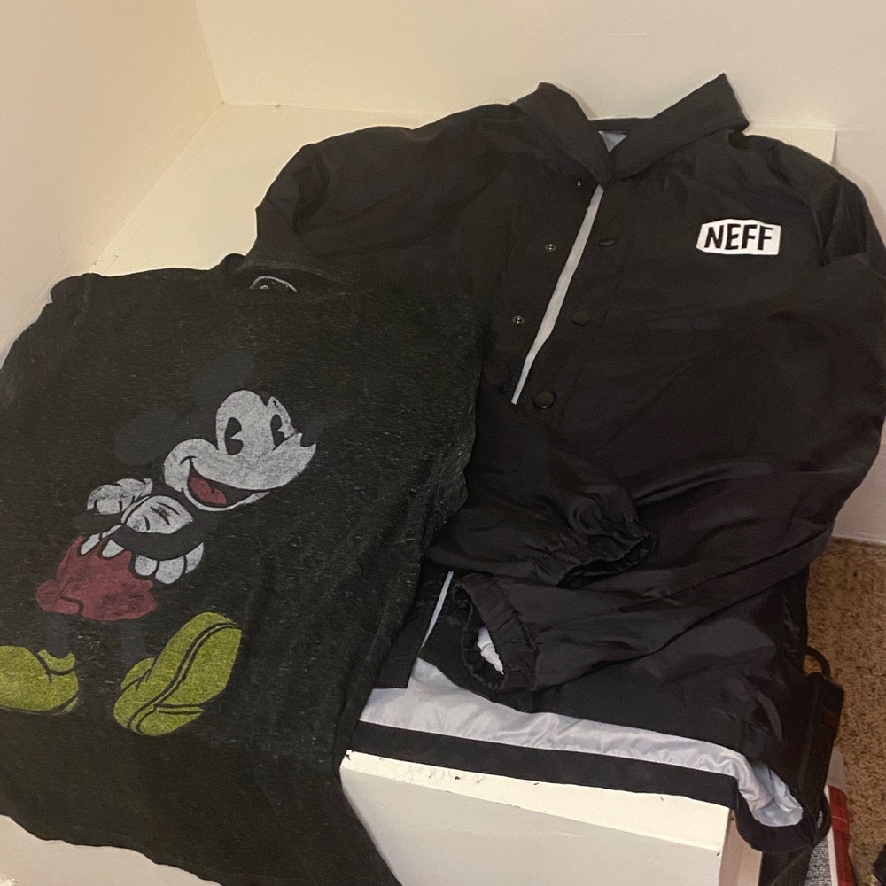 Neff Black Jacket with Mickey Mouse Graphic Tee